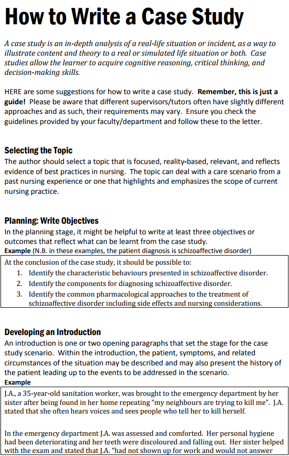 writing case study format